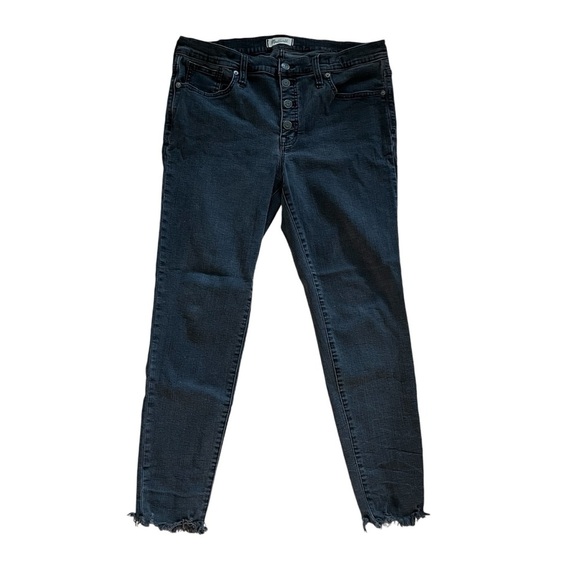 Madewell Jeans Womens 32 Black Skinny 9" High Rise Raw Hem Light Wash Denim - Picture 1 of 9